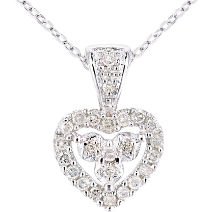 9ct White Gold  Round 12pts Diamond Heart Pendant Necklace 18 inch - PP0AXL5928W