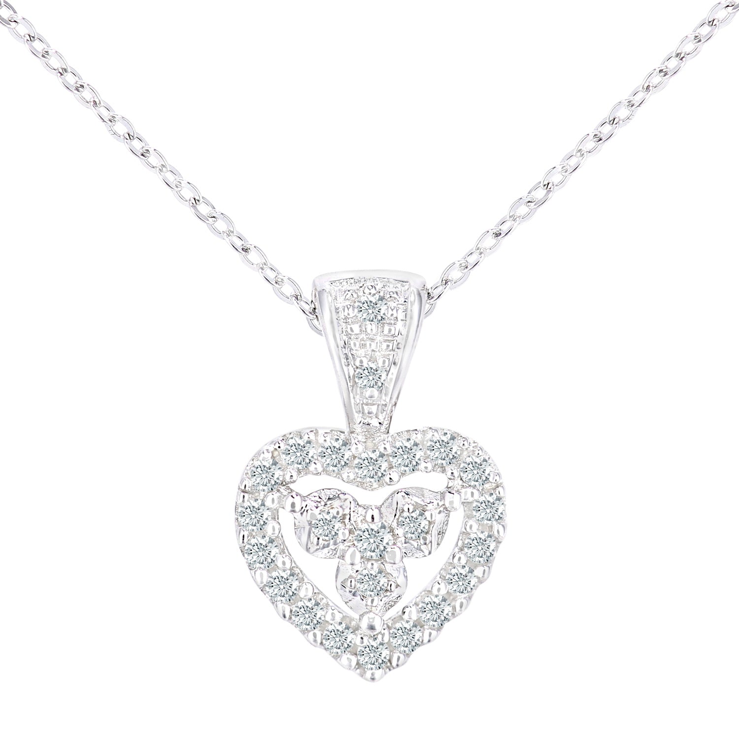 9ct White Gold  Round 12pts Diamond Heart Pendant Necklace 18 inch - PP0AXL5928W