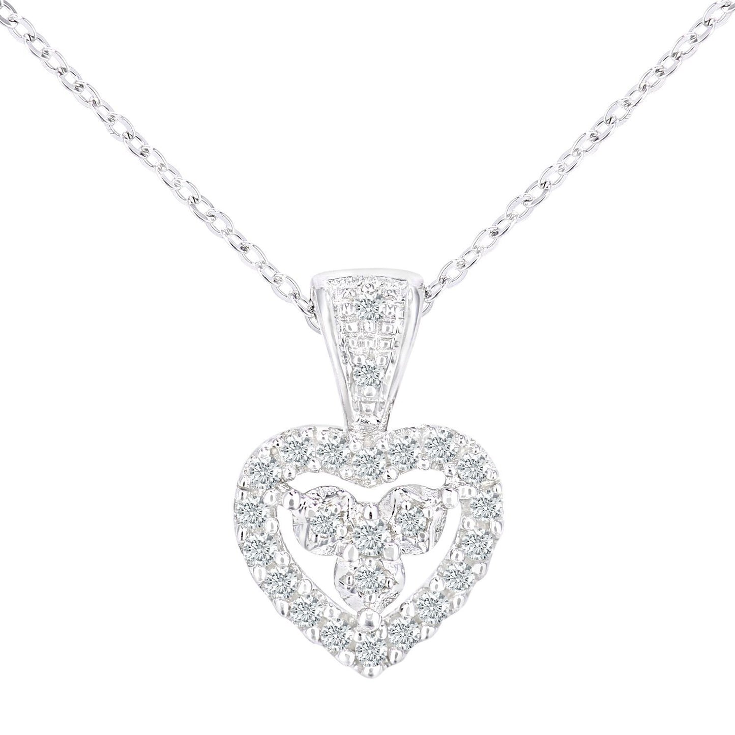 9ct White Gold  Round 12pts Diamond Heart Pendant Necklace 18 inch - PP0AXL5928W