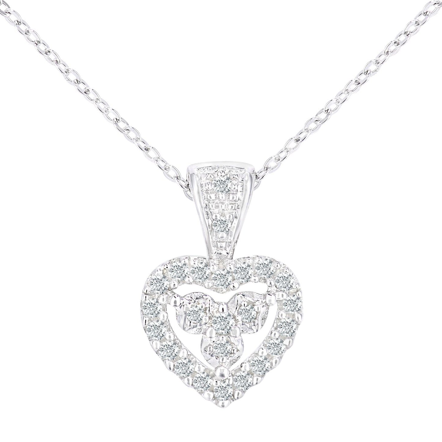 9ct White Gold  Round 12pts Diamond Heart Pendant Necklace 18 inch - PP0AXL5928W