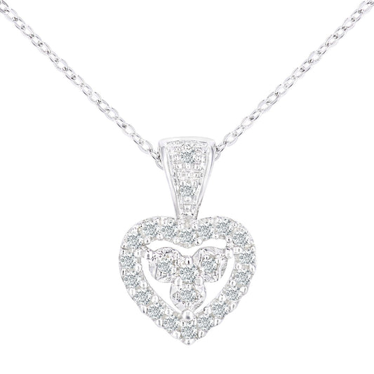 9ct White Gold  Round 12pts Diamond Heart Pendant Necklace 18 inch - PP0AXL5928W