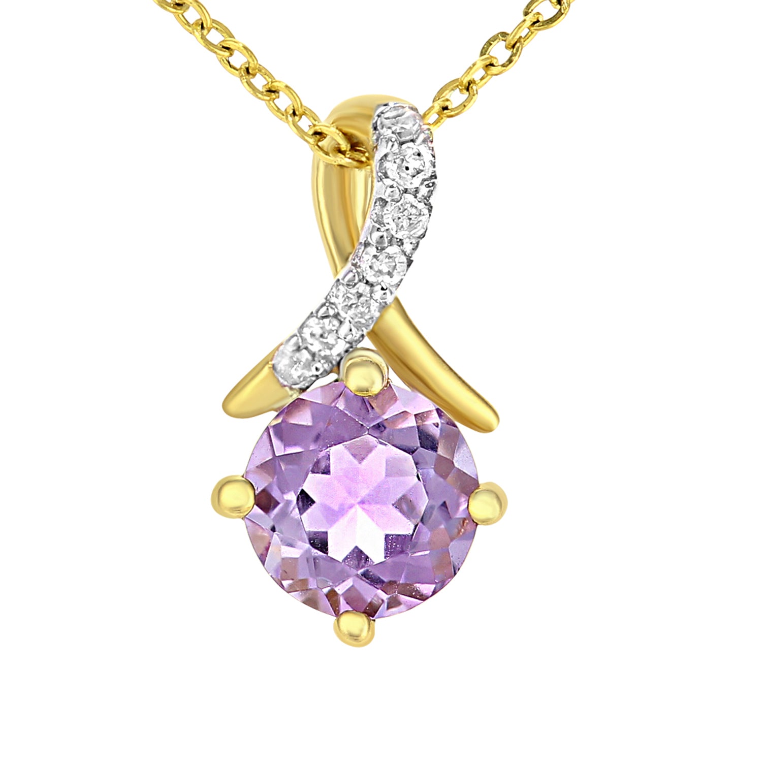 9ct Gold  2pts Diamond 0.47ct Amethyst Kiss Crossover Necklace 18" - PP0AXL5929YAM