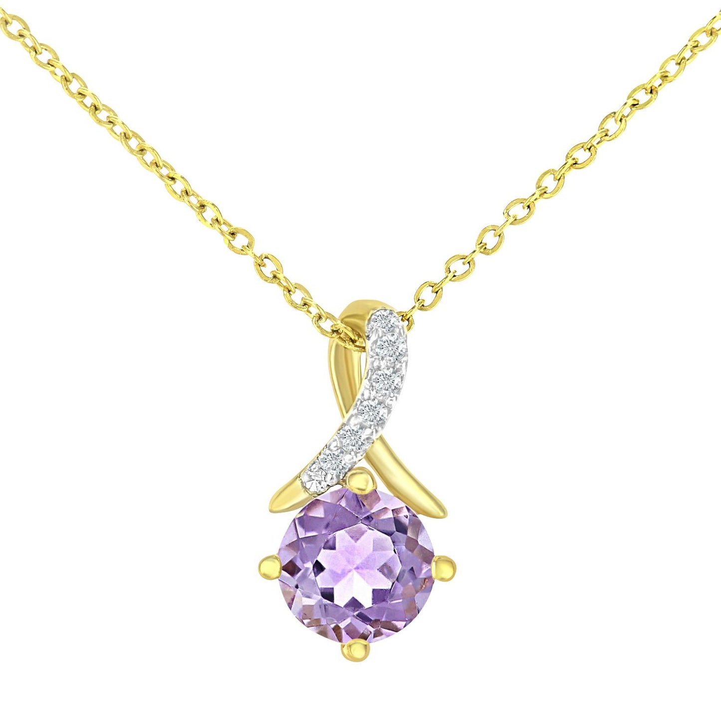 9ct Gold  2pts Diamond 0.47ct Amethyst Kiss Crossover Necklace 18" - PP0AXL5929YAM