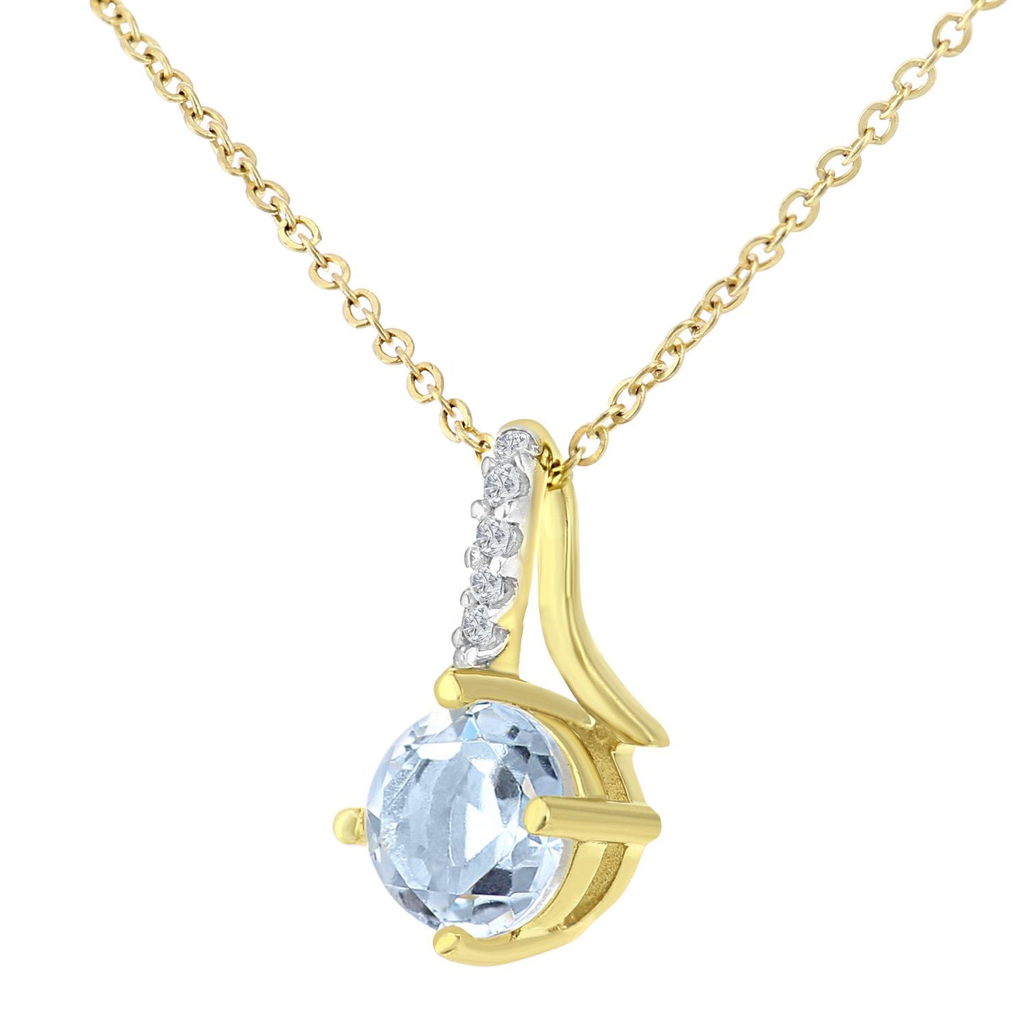 9ct Gold  2pts Diamond 0.62ct Blue Topaz Kiss Necklace 18" - PP0AXL5929YBT