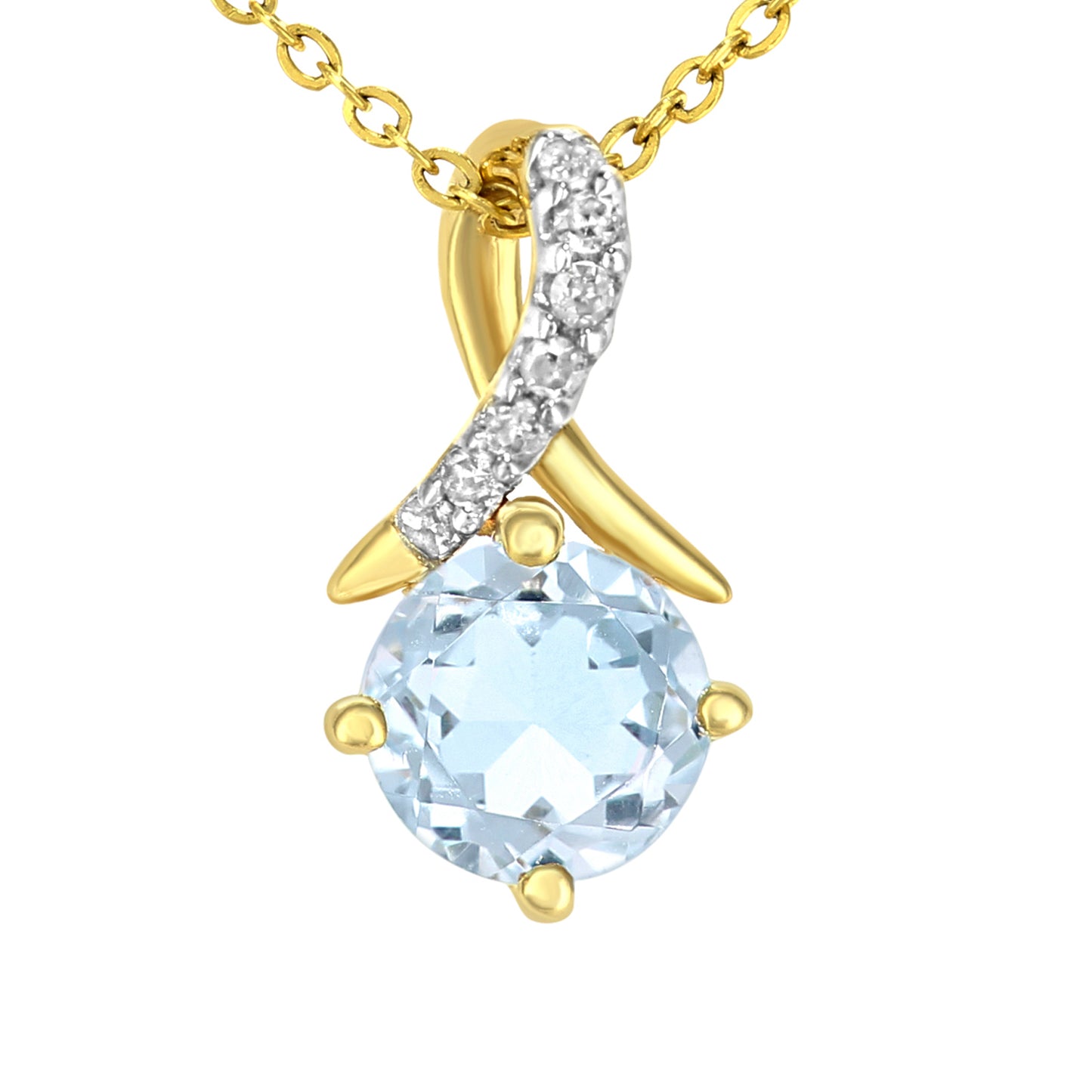 9ct Gold  2pts Diamond 0.62ct Blue Topaz Kiss Necklace 18" - PP0AXL5929YBT