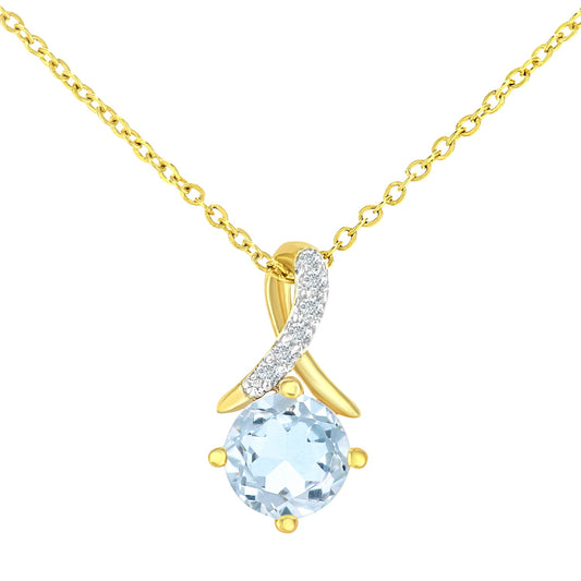 9ct Gold  2pts Diamond 0.62ct Blue Topaz Kiss Necklace 18" - PP0AXL5929YBT