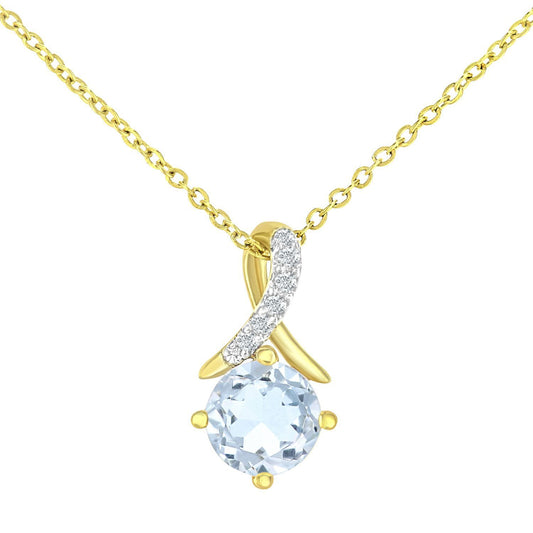 9ct Gold  2pts Diamond 0.62ct Blue Topaz Kiss Necklace 18" - PP0AXL5929YBT