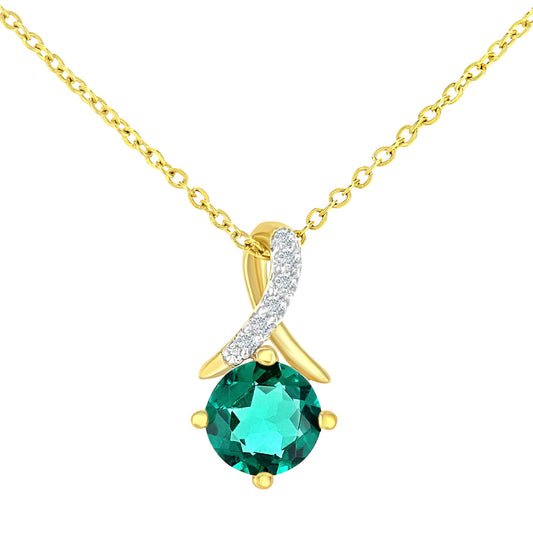 9ct Gold  2pts Diamond 0.37ct Created Emerald Kiss Necklace 18" - PP0AXL5929YCEM