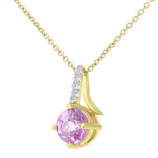 9ct Gold  3pts Diamond 0.71ct Created Sapphire Kiss Necklace 18" - PP0AXL5929YCPSA
