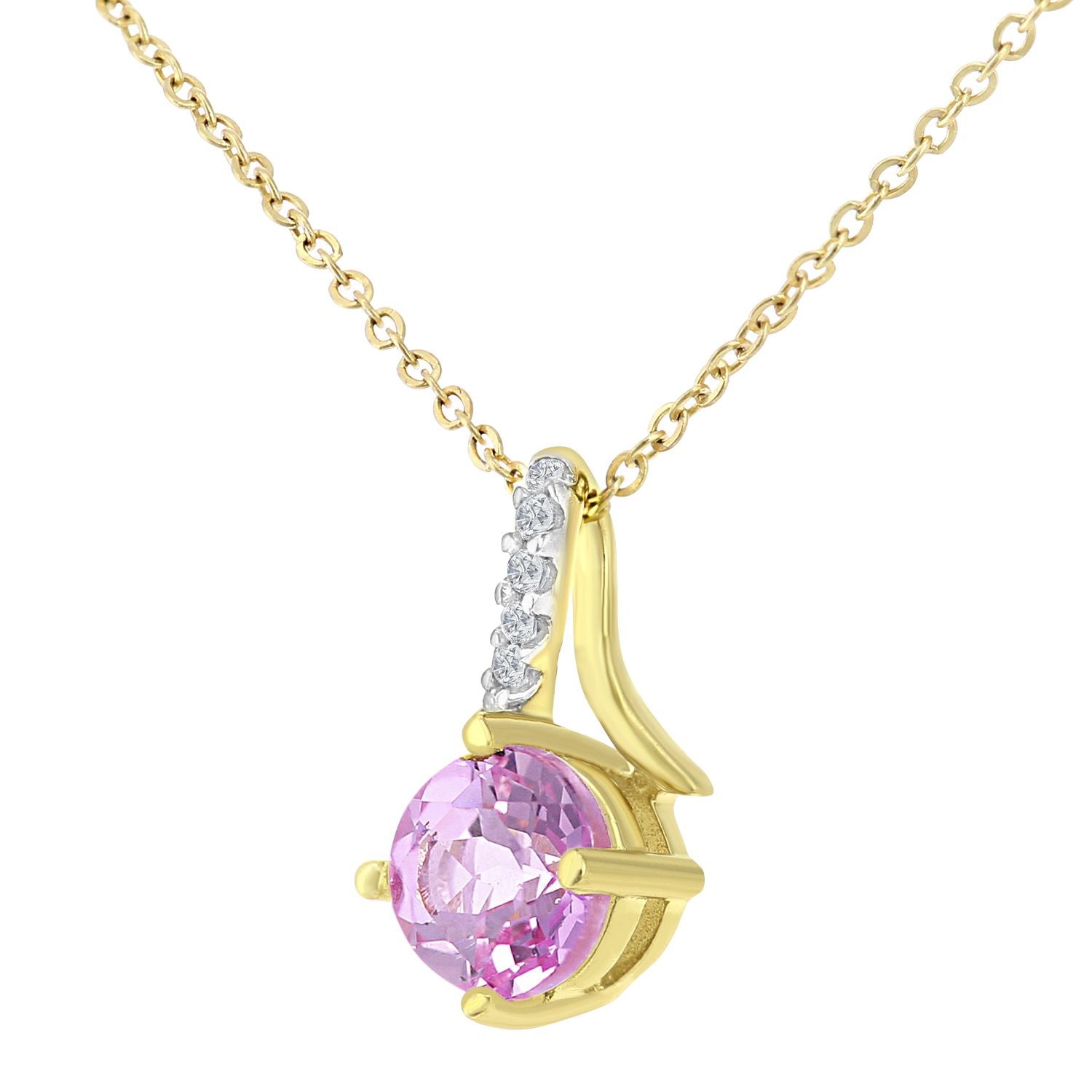 9ct Gold  3pts Diamond 0.71ct Created Sapphire Kiss Necklace 18" - PP0AXL5929YCPSA