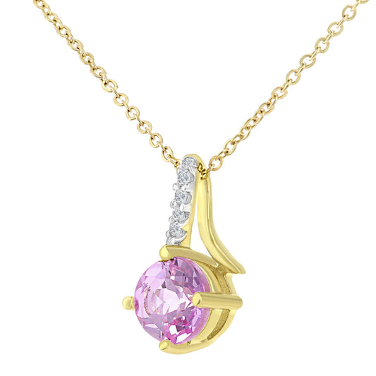 9ct Gold  3pts Diamond 0.71ct Created Sapphire Kiss Necklace 18" - PP0AXL5929YCPSA