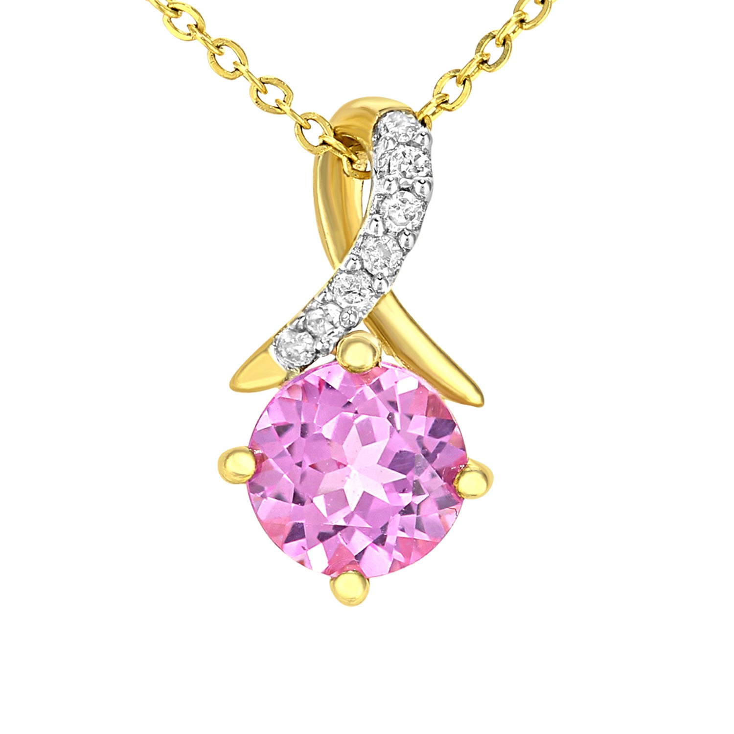 9ct Gold  3pts Diamond 0.71ct Created Sapphire Kiss Necklace 18" - PP0AXL5929YCPSA