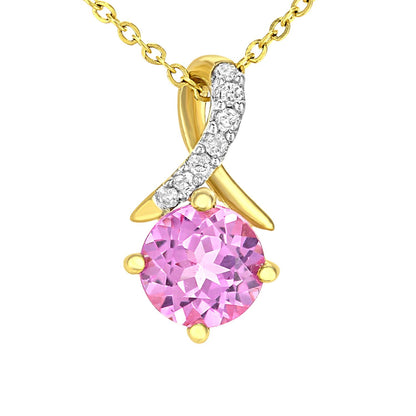 9ct Gold  3pts Diamond 0.71ct Created Sapphire Kiss Necklace 18" - PP0AXL5929YCPSA