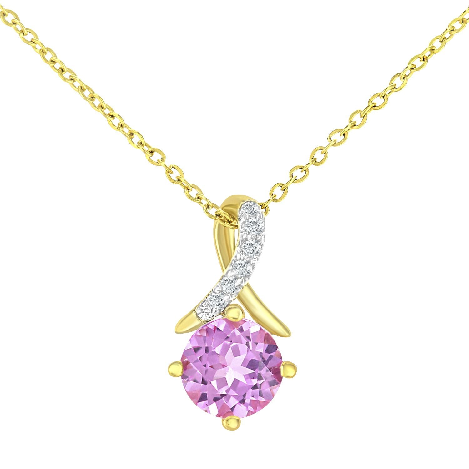 9ct Gold  3pts Diamond 0.71ct Created Sapphire Kiss Necklace 18" - PP0AXL5929YCPSA