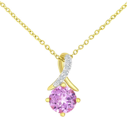9ct Gold  3pts Diamond 0.71ct Created Sapphire Kiss Necklace 18" - PP0AXL5929YCPSA