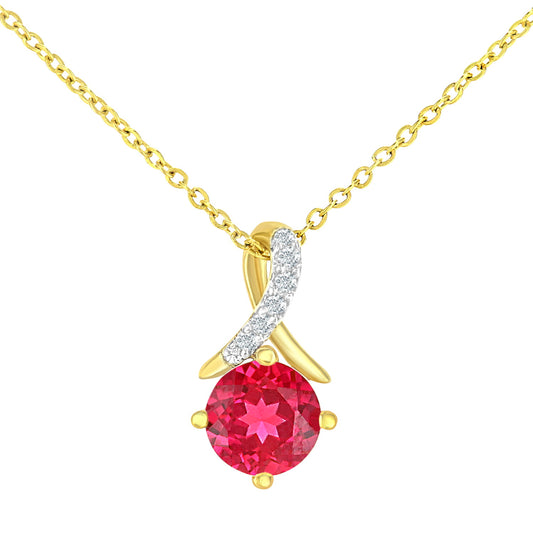 9ct Gold  3pts Diamond 0.6ct Created Ruby Kiss Necklace 18" - PP0AXL5929YCRU
