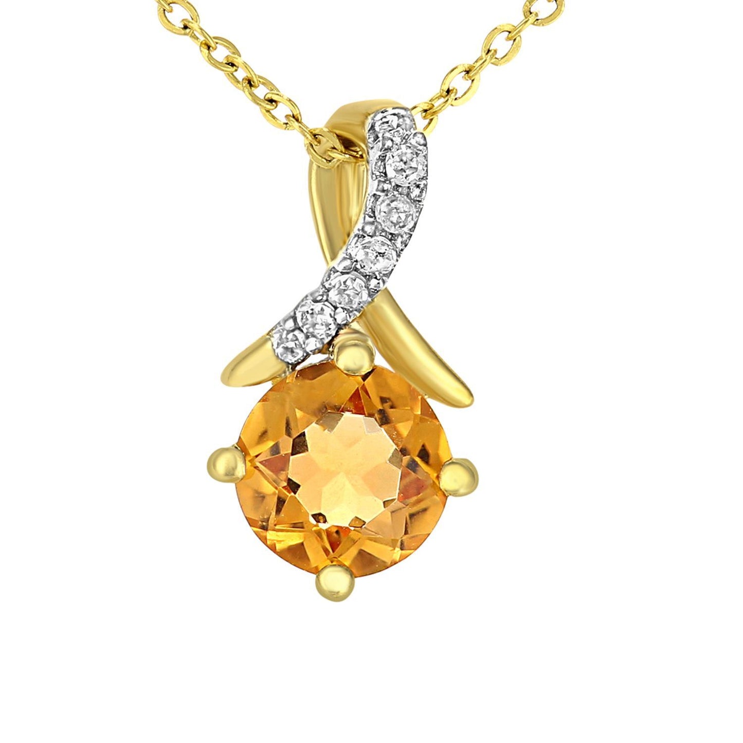 9ct Gold  2pts Diamond 0.39ct Citrine Kiss Crossover Necklace 18" - PP0AXL5929YCT