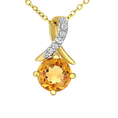9ct Gold  2pts Diamond 0.39ct Citrine Kiss Crossover Necklace 18" - PP0AXL5929YCT