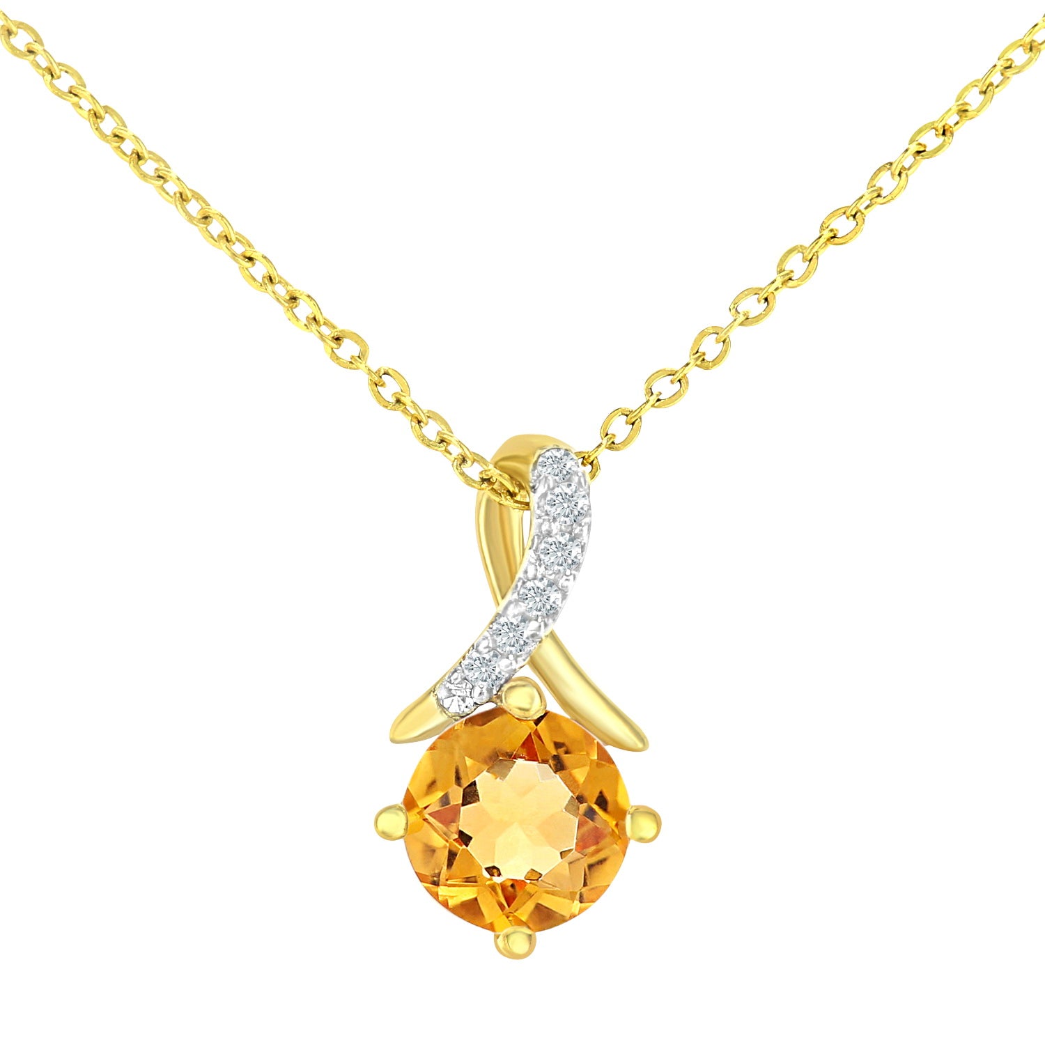 9ct Gold  2pts Diamond 0.39ct Citrine Kiss Crossover Necklace 18" - PP0AXL5929YCT