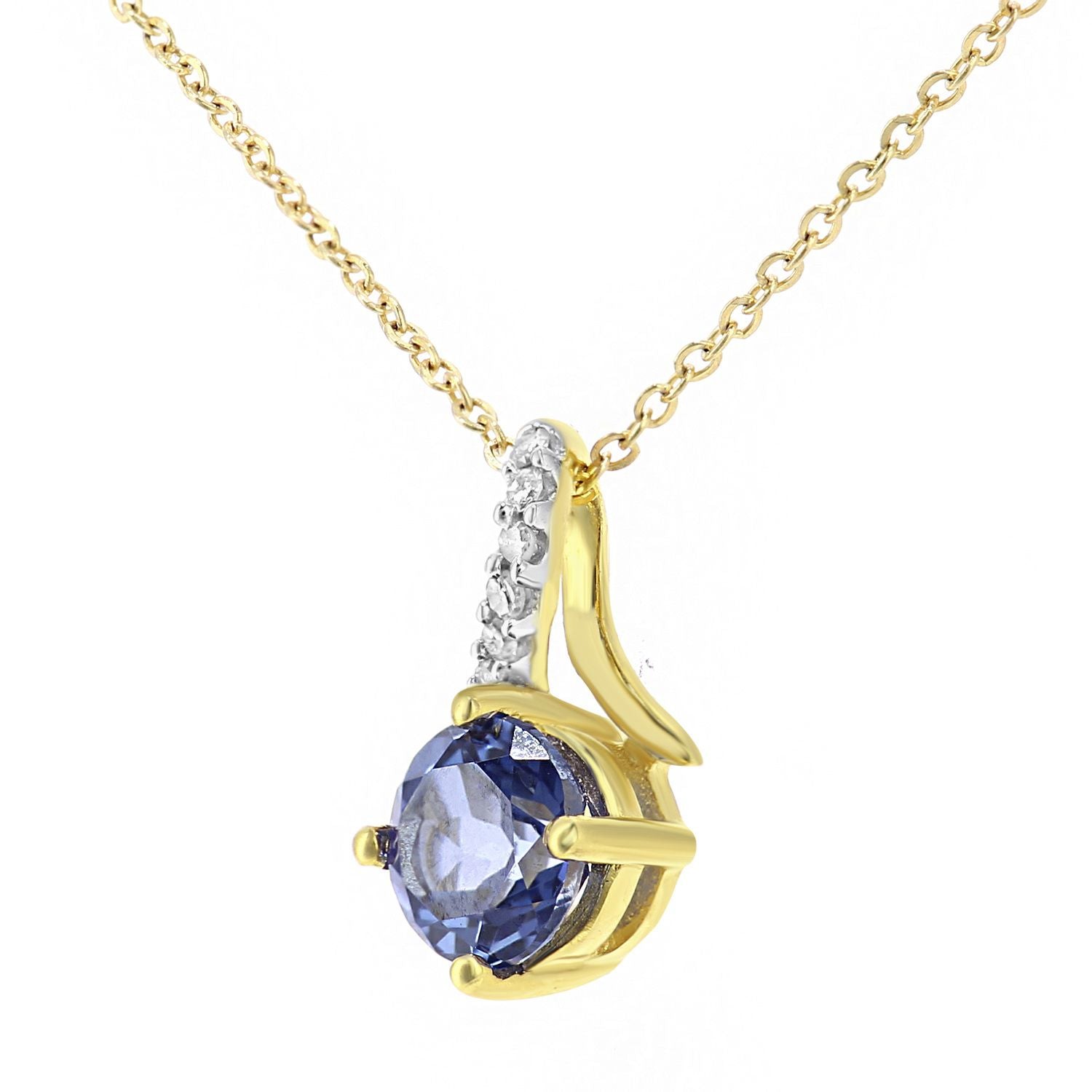 9ct Gold  3pts Diamond 0.72ct Created Tanzanite Kiss Necklace 18" - PP0AXL5929YCTZ
