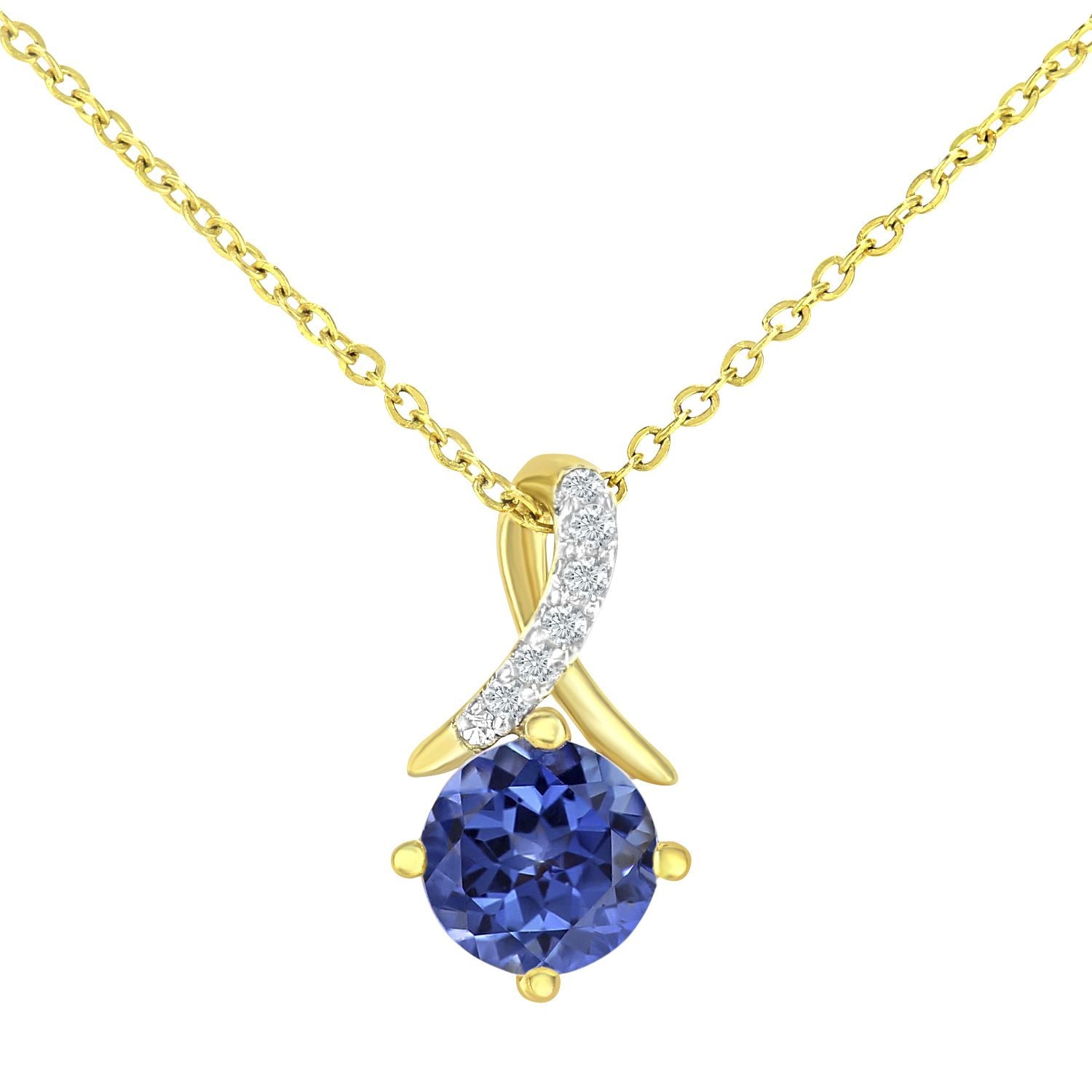 9ct Gold  3pts Diamond 0.72ct Created Tanzanite Kiss Necklace 18" - PP0AXL5929YCTZ