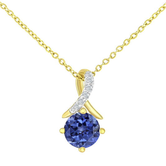 9ct Gold  3pts Diamond 0.72ct Created Tanzanite Kiss Necklace 18" - PP0AXL5929YCTZ