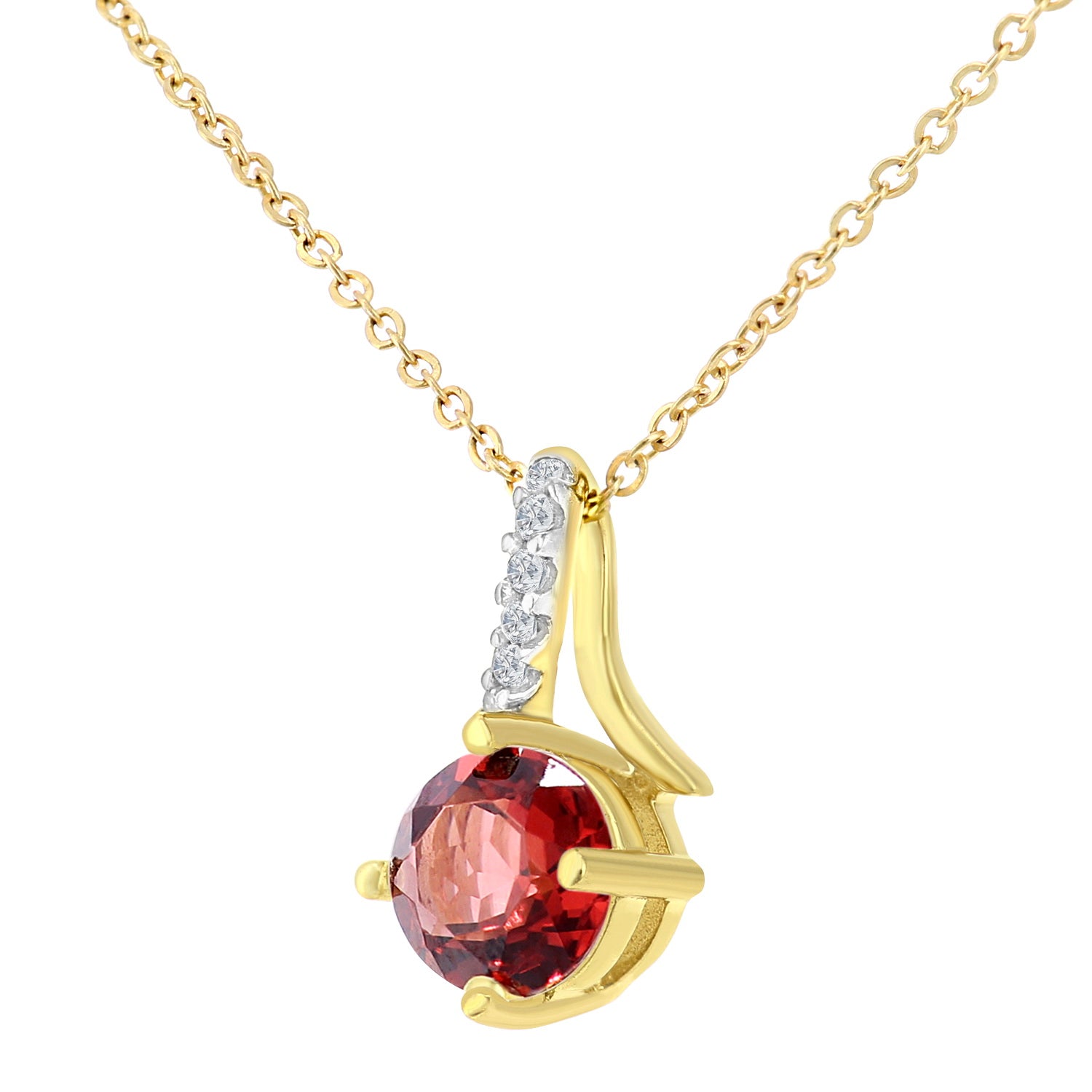 9ct Gold  2pts Diamond 0.63ct Garnet Kiss Crossover Necklace 18" - PP0AXL5929YGT