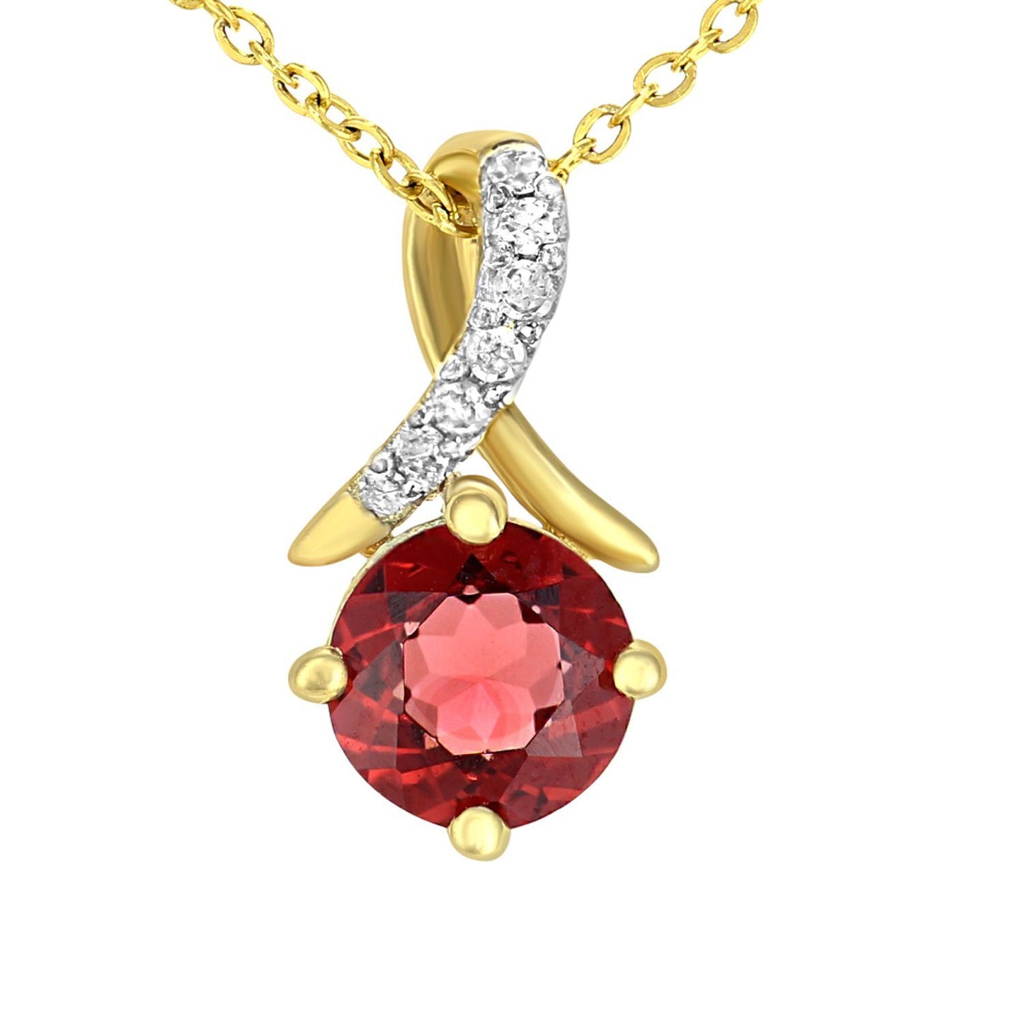9ct Gold  2pts Diamond 0.63ct Garnet Kiss Crossover Necklace 18" - PP0AXL5929YGT