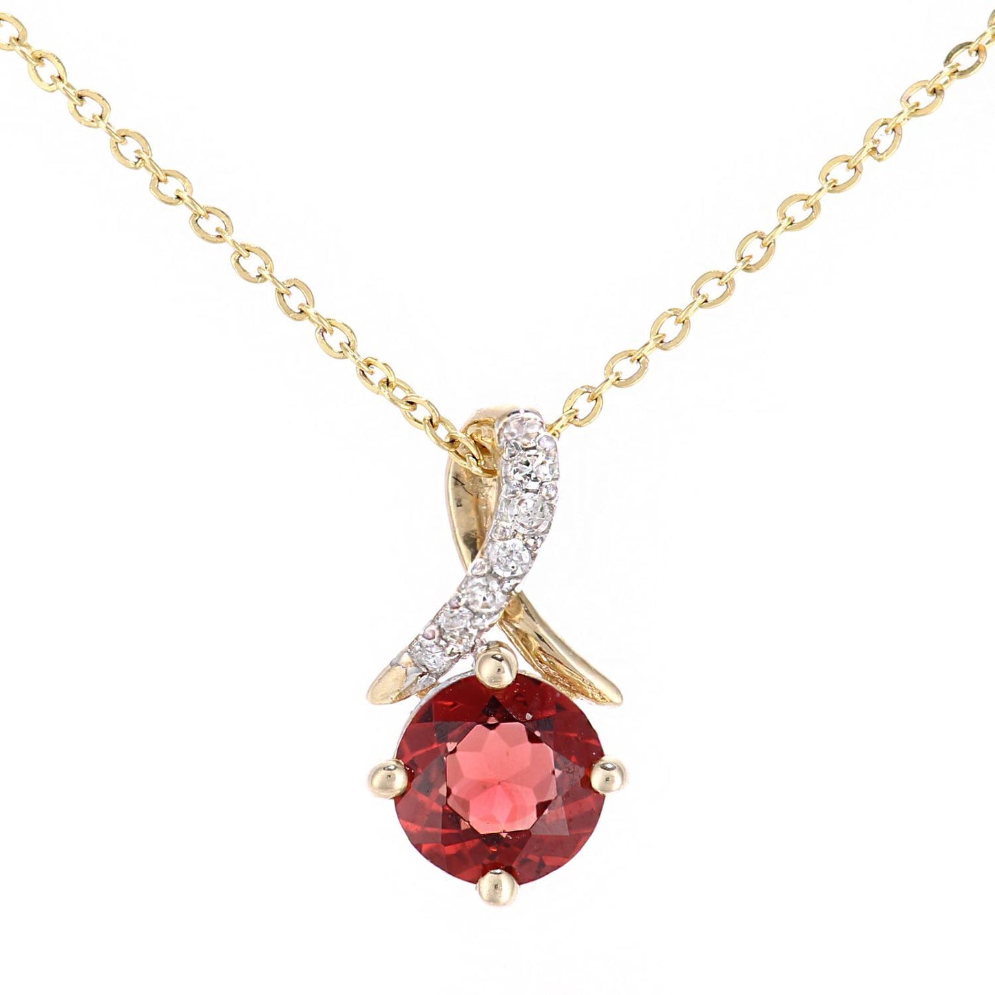 9ct Gold  2pts Diamond 0.63ct Garnet Kiss Crossover Necklace 18" - PP0AXL5929YGT