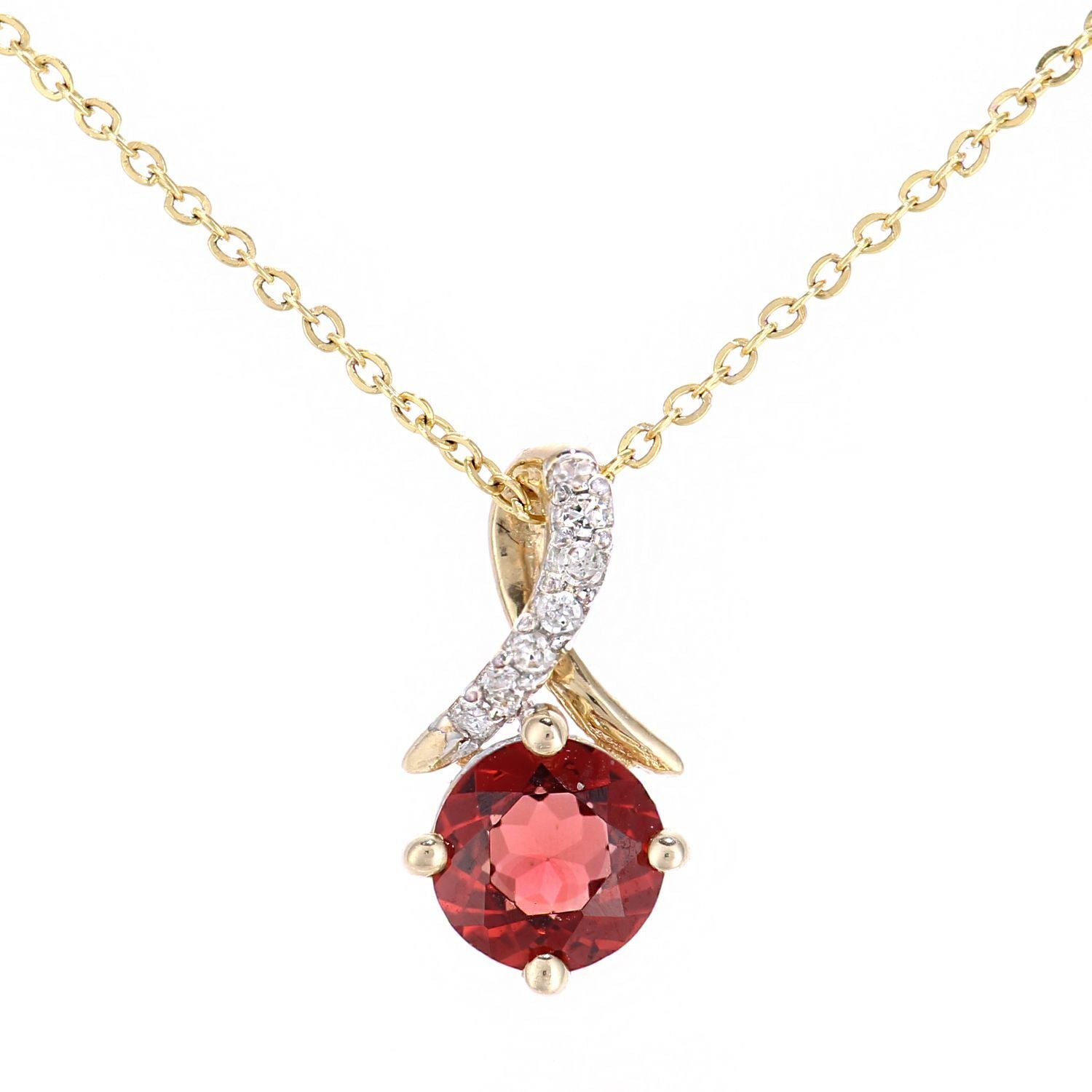 9ct Gold  2pts Diamond 0.63ct Garnet Kiss Crossover Necklace 18" - PP0AXL5929YGT