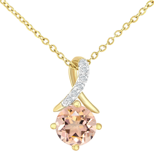 9ct Gold  3pts Diamond 0.45ct Morganite Kiss Necklace 18" - PP0AXL5929YMG
