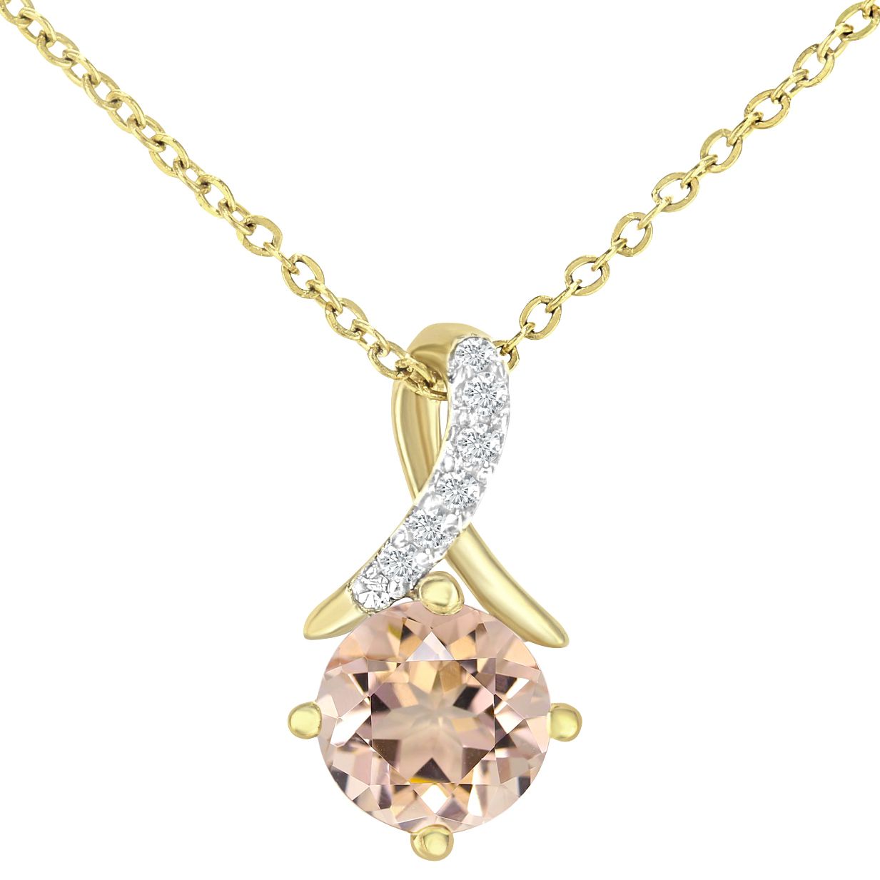 9ct Gold  3pts Diamond 0.45ct Morganite Kiss Necklace 18" - PP0AXL5929YMG