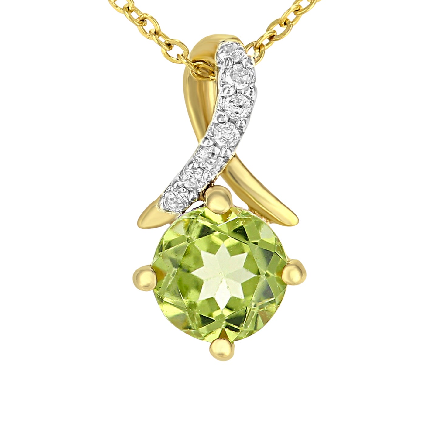 9ct Gold  2pts Diamond 0.55ct Peridot Kiss Crossover Necklace 18" - PP0AXL5929YPD