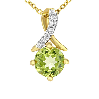 9ct Gold  2pts Diamond 0.55ct Peridot Kiss Crossover Necklace 18" - PP0AXL5929YPD