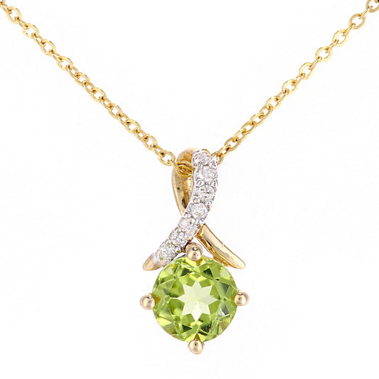9ct Gold  2pts Diamond 0.55ct Peridot Kiss Crossover Necklace 18" - PP0AXL5929YPD