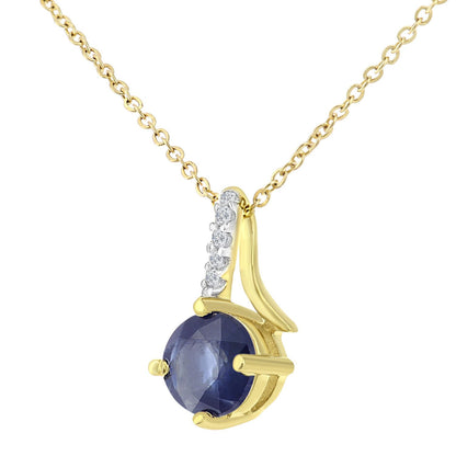 9ct Gold  2pts Diamond 0.6ct Sapphire Kiss Crossover Necklace 18" - PP0AXL5929YSA