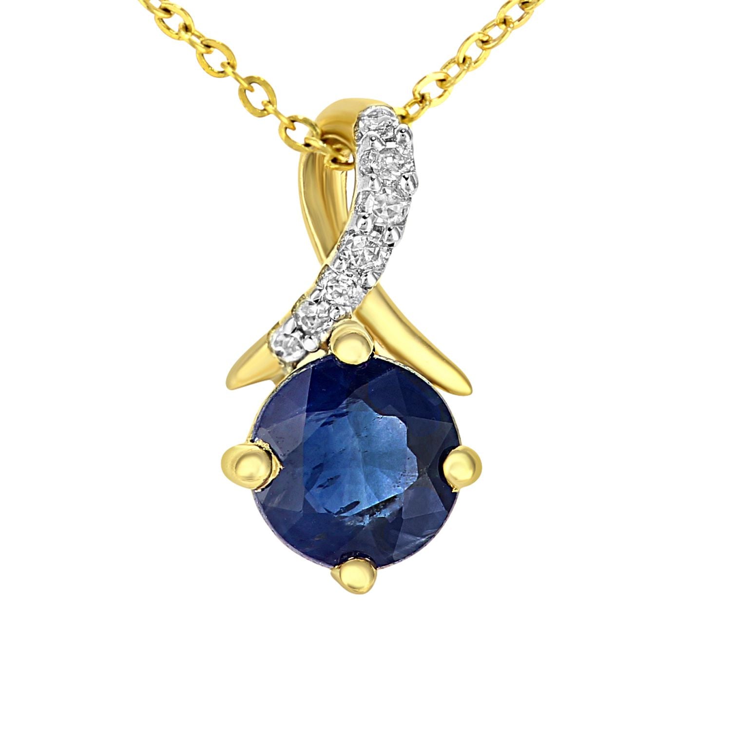 9ct Gold  2pts Diamond 0.6ct Sapphire Kiss Crossover Necklace 18" - PP0AXL5929YSA