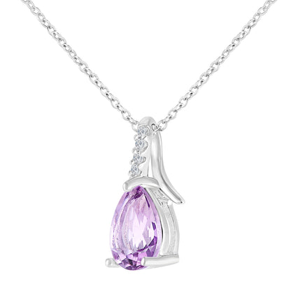 9ct White Gold  2pts Diamond Pear 0.7ct Amethyst Kiss Necklace 18" - PP0AXL5931WAM