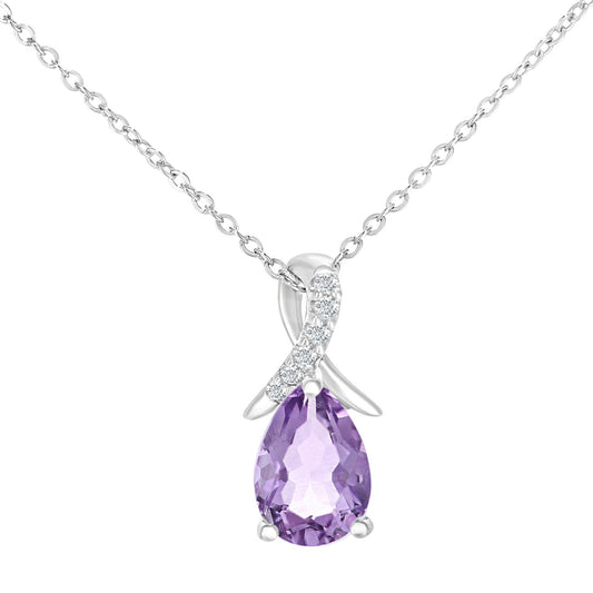 9ct White Gold  2pts Diamond Pear 0.7ct Amethyst Kiss Necklace 18" - PP0AXL5931WAM