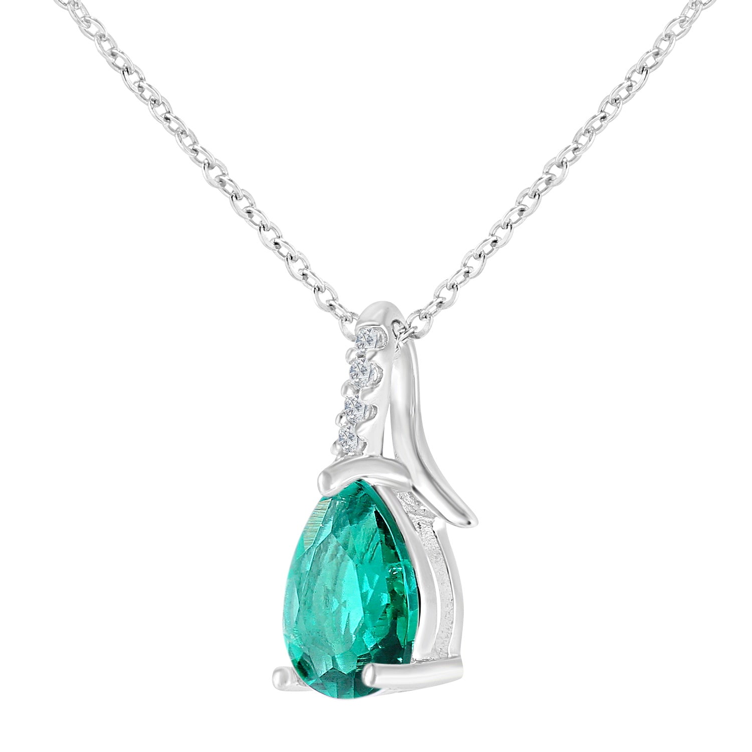 9ct White Gold  Diamond Pear Created Emerald Kiss Necklace 18" - PP0AXL5931WCEM