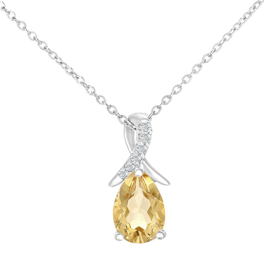 9ct White Gold  2pts Diamond Pear 0.65ct Citrine Kiss Necklace 18" - PP0AXL5931WCT