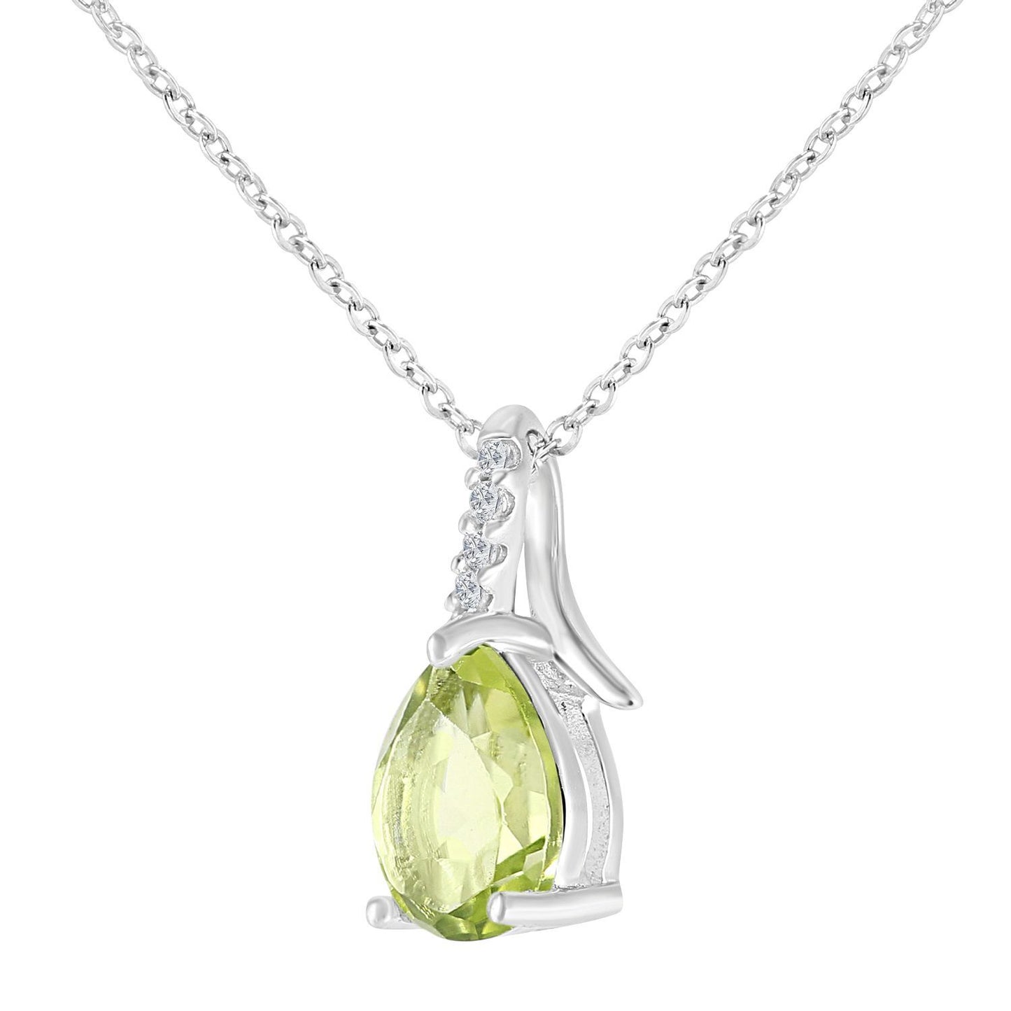9ct White Gold  2pts Diamond Pear 0.84ct Peridot Kiss Necklace 18" - PP0AXL5931WPD