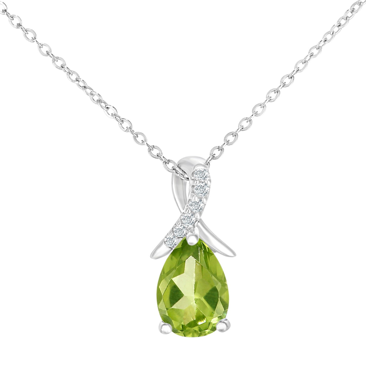 9ct White Gold  2pts Diamond Pear 0.84ct Peridot Kiss Necklace 18" - PP0AXL5931WPD