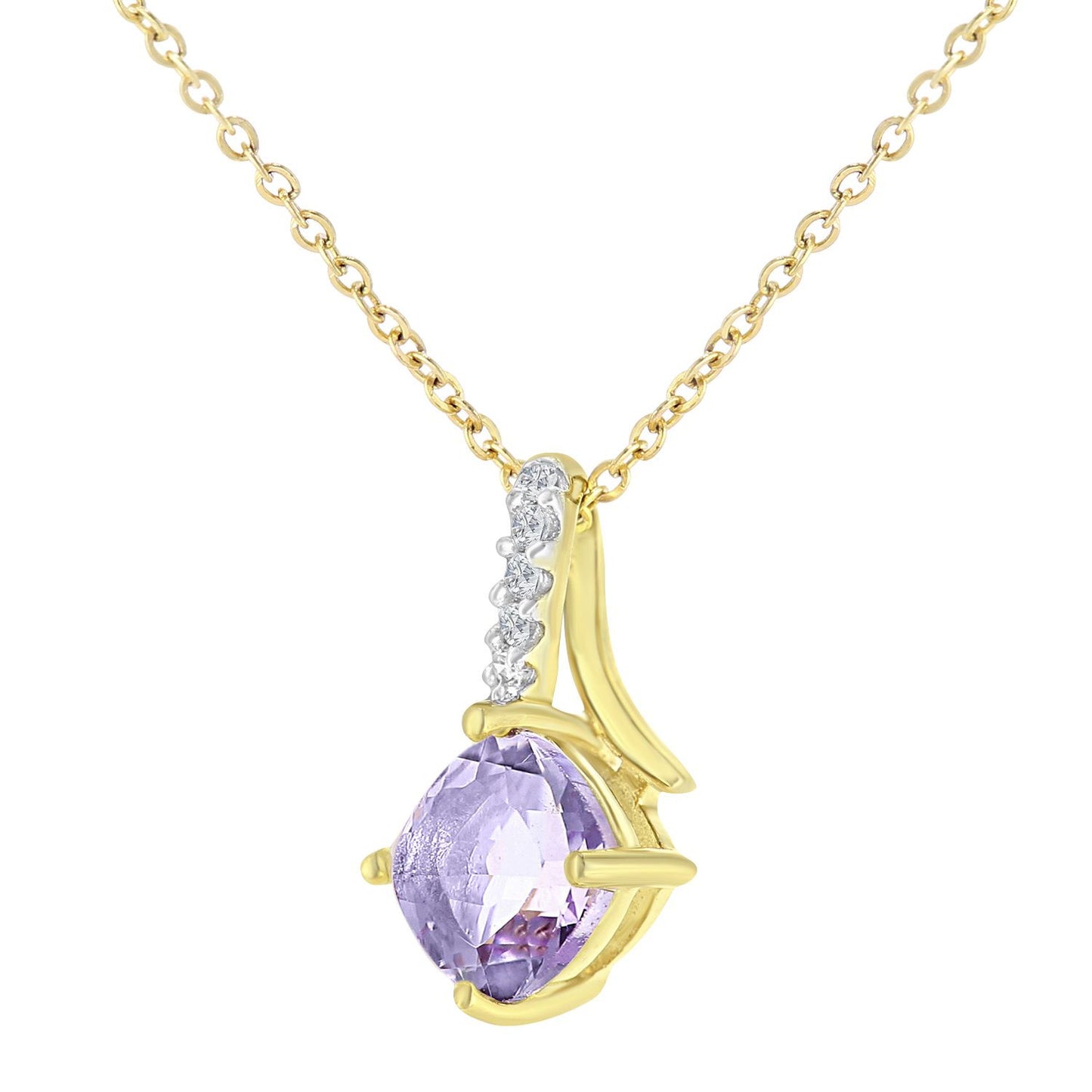 9ct Gold  2pts Diamond Cushion 1/2ct Amethyst Kiss Necklace 18" - PP0AXL5932YAM