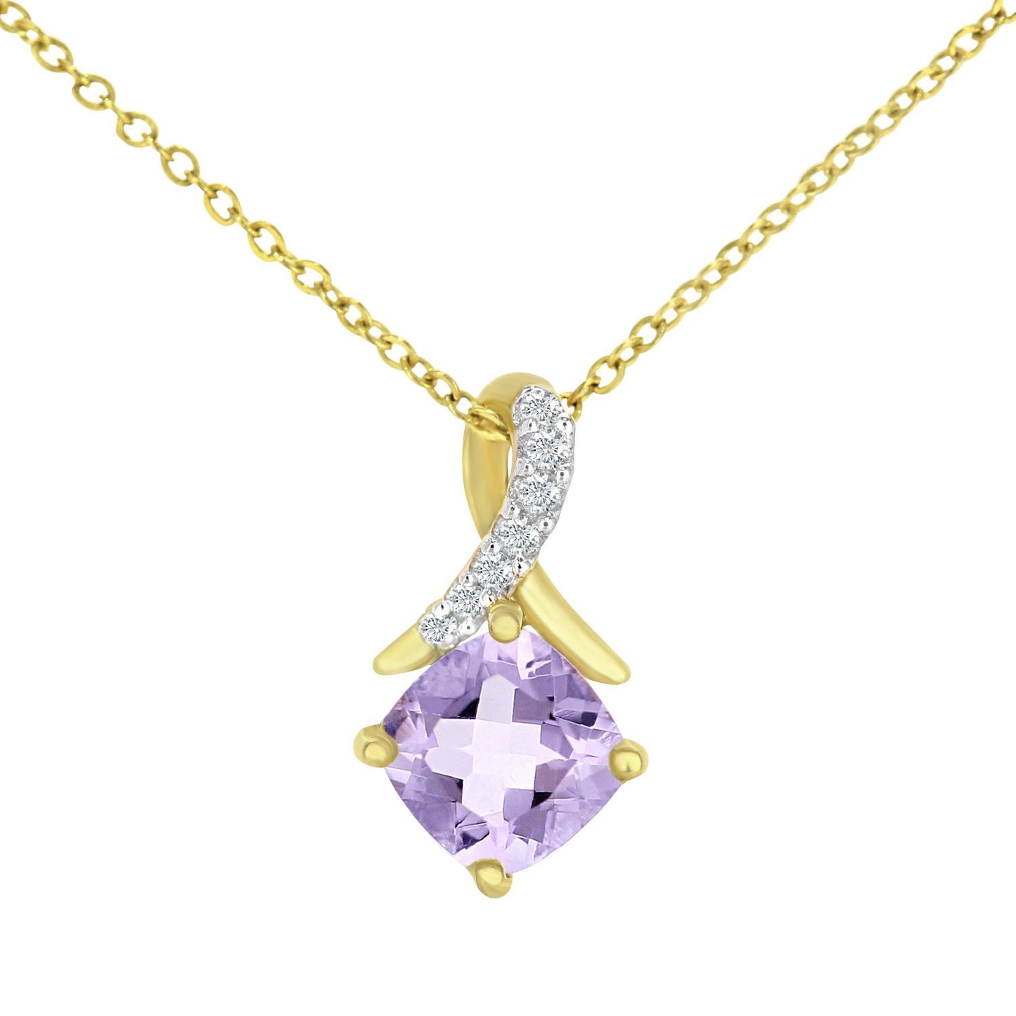 9ct Gold  2pts Diamond Cushion 1/2ct Amethyst Kiss Necklace 18" - PP0AXL5932YAM
