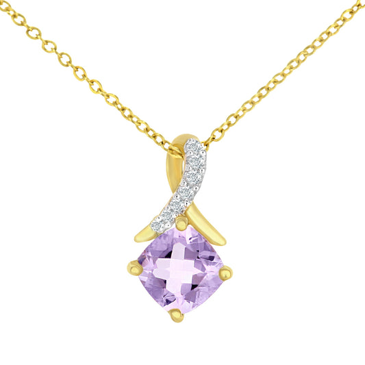 9ct Gold  2pts Diamond Cushion 1/2ct Amethyst Kiss Necklace 18" - PP0AXL5932YAM