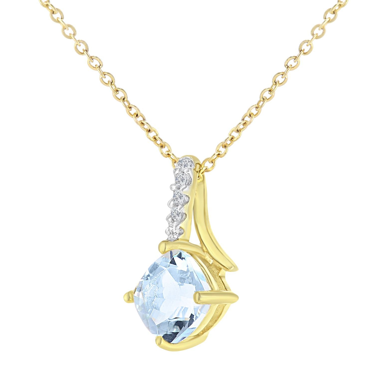 9ct Gold  2pts Diamond Cushion 0.7ct Blue Topaz Kiss Necklace 18" - PP0AXL5932YBT