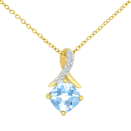 9ct Gold  2pts Diamond Cushion 0.7ct Blue Topaz Kiss Necklace 18" - PP0AXL5932YBT