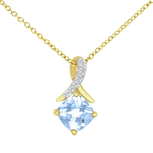 9ct Gold  2pts Diamond Cushion 0.7ct Blue Topaz Kiss Necklace 18" - PP0AXL5932YBT