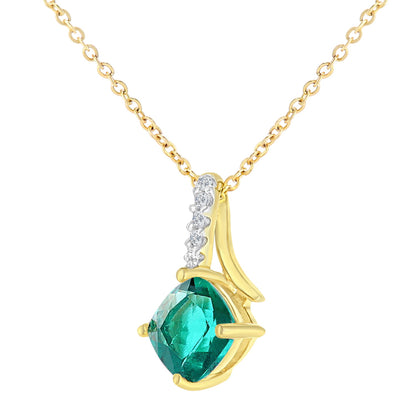 9ct Gold  Diamond Cushion 1/2ct Created Emerald Kiss Necklace 18" - PP0AXL5932YCEM